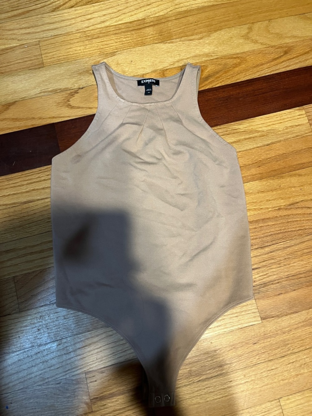 Express Sleeveless High-Neck Bodysuit in Tan